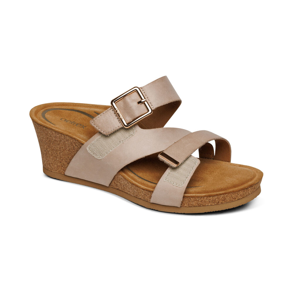 Aetrex Women's Kimmy Arch Support Wedge Sandals - Ivory | USA TVR3BI1